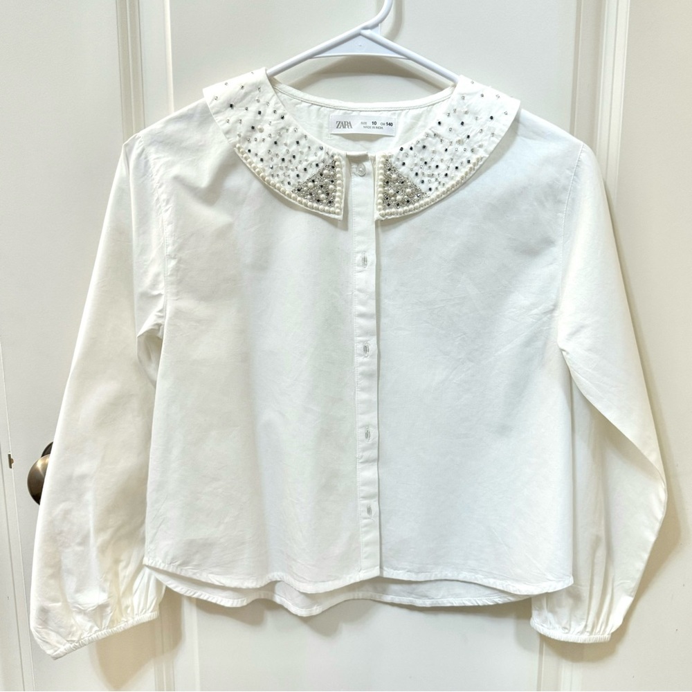 Zara Beaded Collar Top